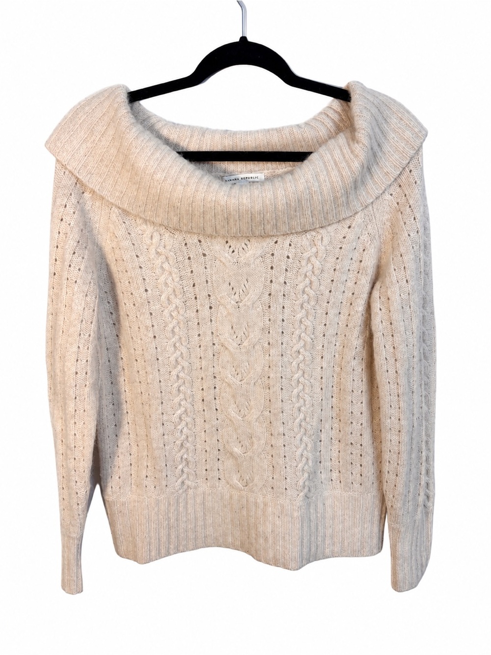 Vintage Y2K Banana Republic Cream Angora Wool Off Shoulder Sweater Large